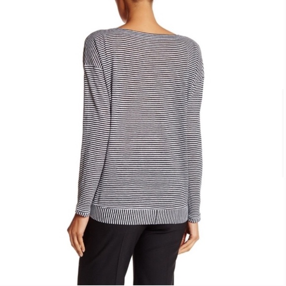 EILEEN FISHER Organic Linen Navy Striped Top - Picture 2 of 15